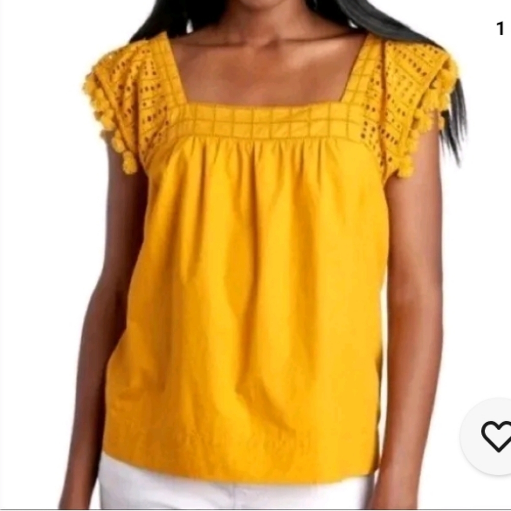 J. Crew Marigold Cotton Tassel Eyelet Sleeve Tank Baby Doll Style Size 8